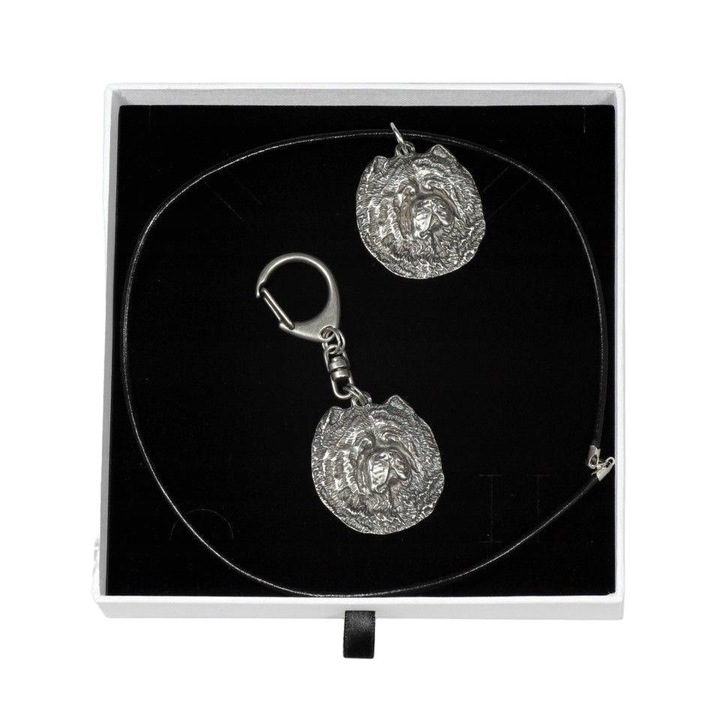 Női nyaklánc és kulcstartó készlet, Chow Chow modell, Ötvözet/Ezüst, 50cm, Ezüst