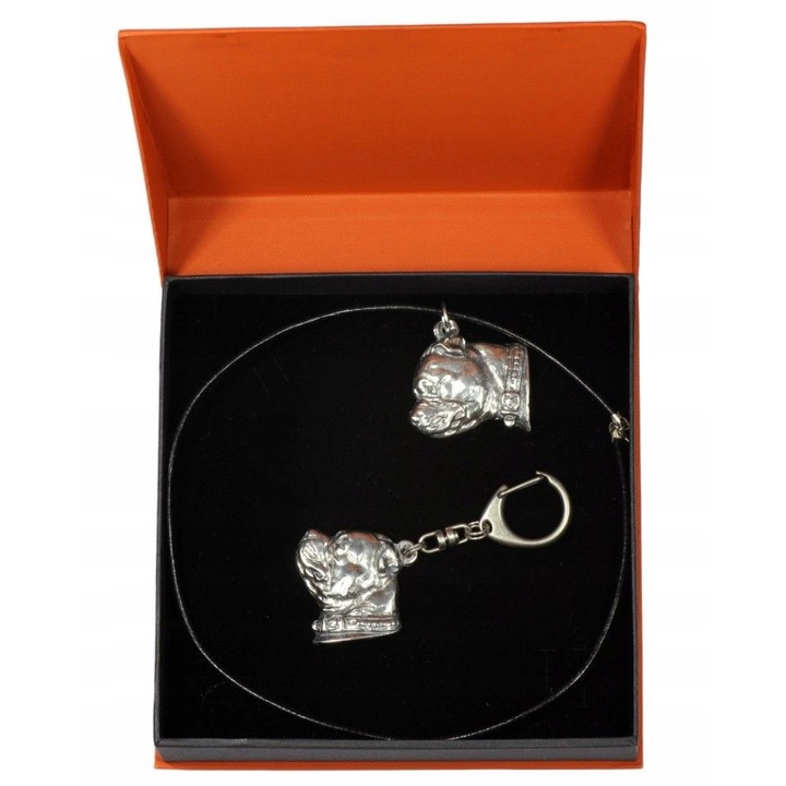 Női nyaklánc és kulcstartó készlet, cink/alumínium, ezüstözött, kölyökkutya modell, ezüst