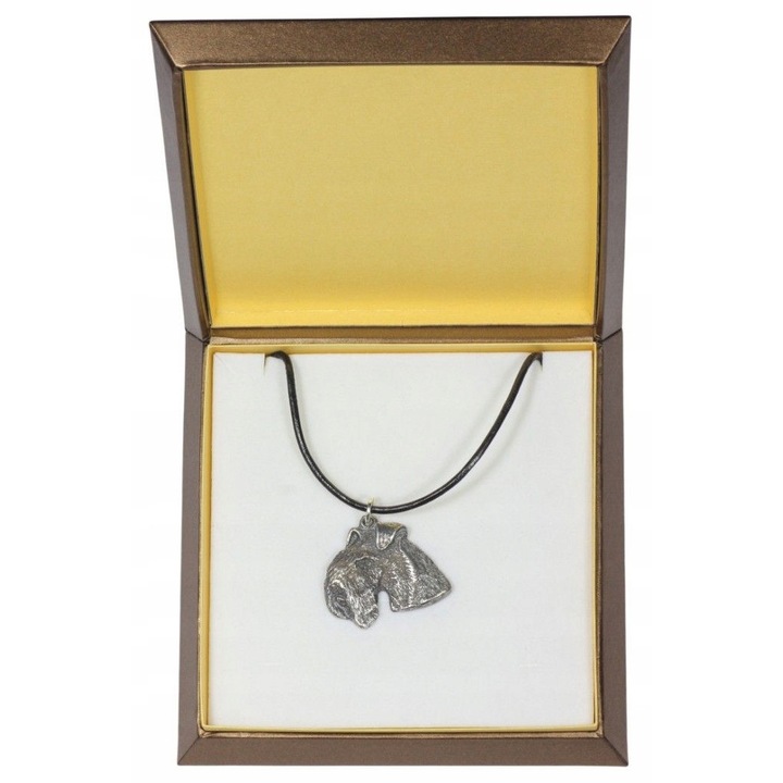 Colier dama, Art-Dog, Zinc/Aluminiu, Placat cu argint, Model Lakeland Terrier, Argintiu/Negru