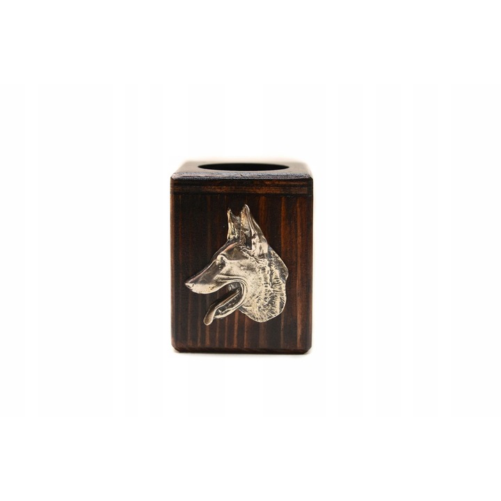 Suport lumanari, Lemn, Model catel, Maro/Argintiu