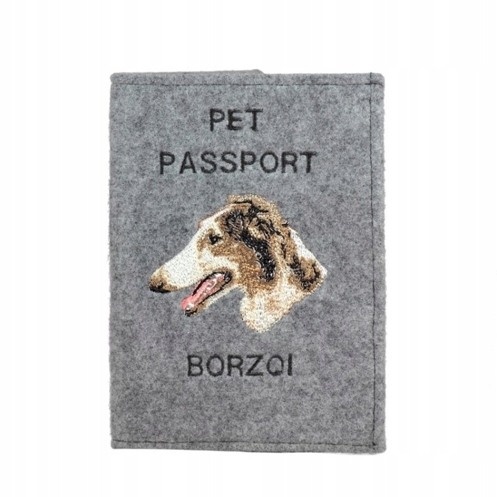 Husa pasaport caini, Art-Dog, Pasla, Model brodat Borzoi, Multicolor