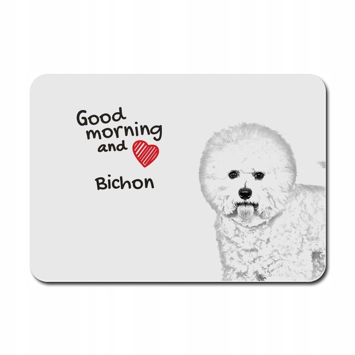 Mousepad, Art-Dog, Model Bichon Frize, 22 x 18 cm, poliester/cauciuc, Alb/Negru