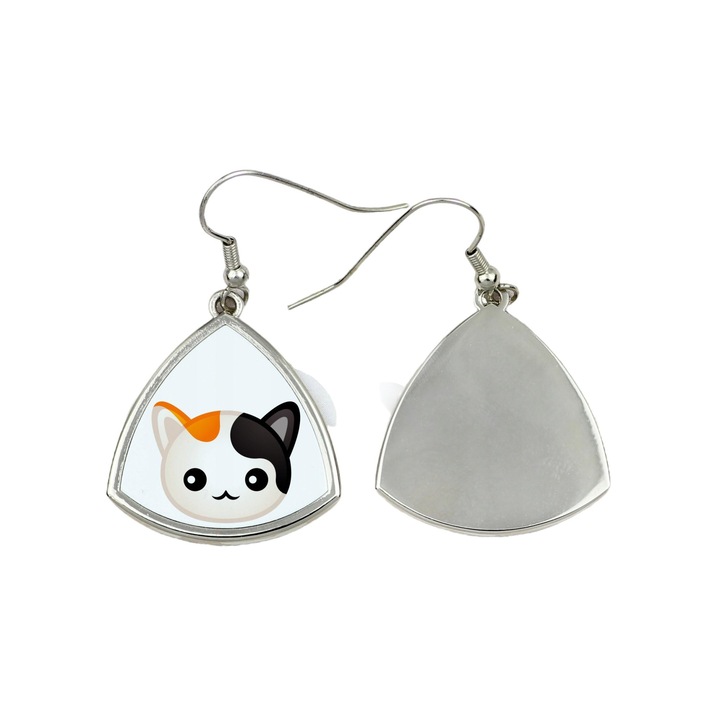 Fülbevaló japán Bobtail Cat nyomattal, Art-Dog, fém, ezüst