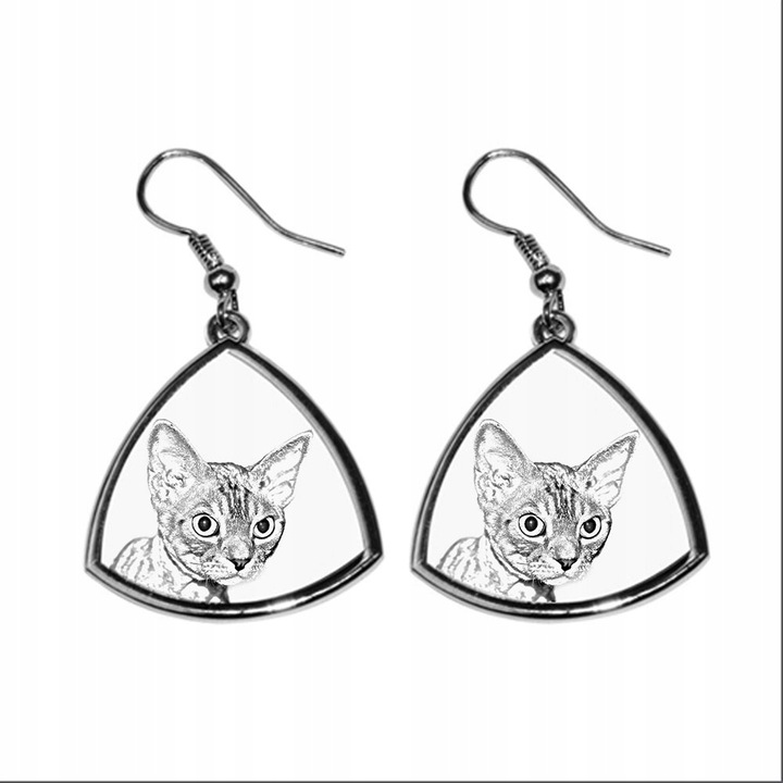 Cercei cu imprimeu pisica Devon Rex, Art-Dog, Metal, Argintiu