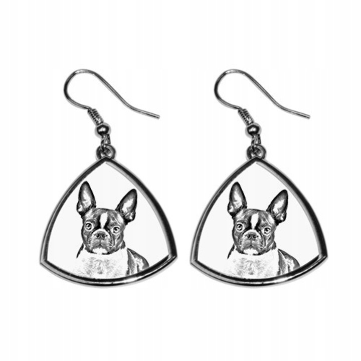 Cercei cu imprimeu Boston Terrier, Art-Dog, Metal, Argintiu