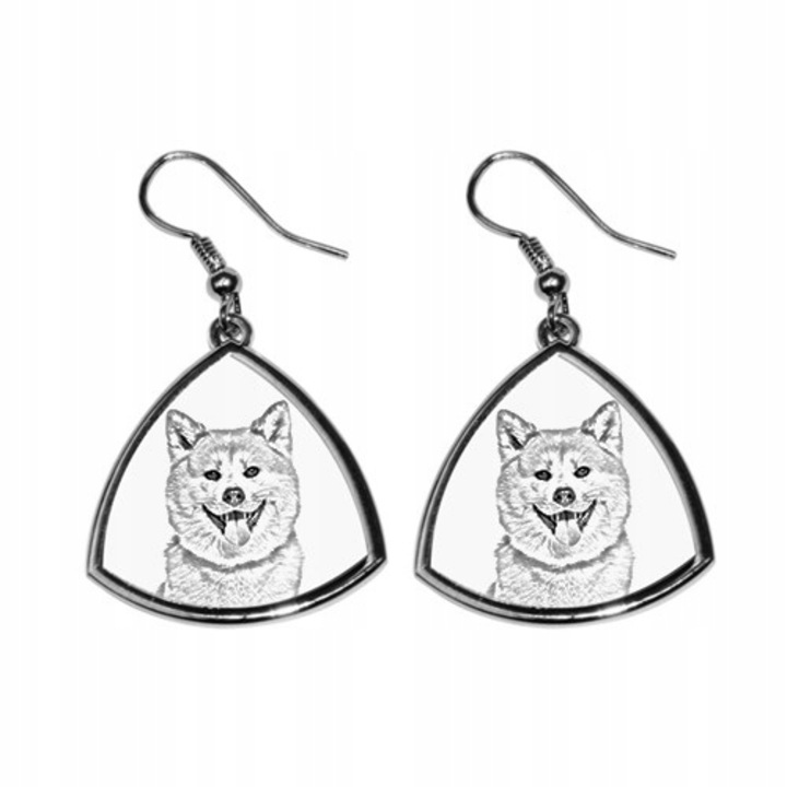 Cercei cu imprimeu tip Akita Inu, Art-Dog, Metal, Argintiu
