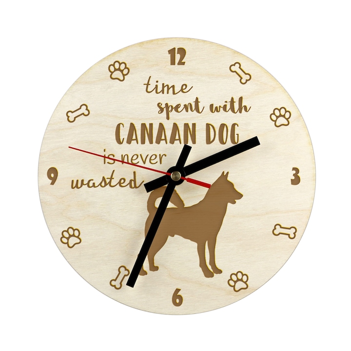 Ceas decorativ de perete Art-Dog, Canaan Dog, 20 cm, Bej