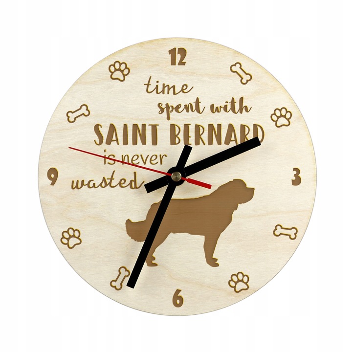 Ceas decorativ, Art-Dog, Model Saint Bernard, Lemn, 20cm, Bej/Maro