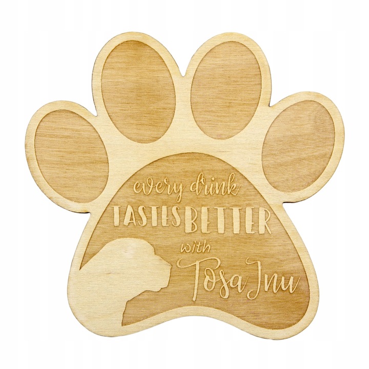 Set 4 suporturi bauturi Art-Dog, personalizate cu grawer, 9,5x10cm, din placaj de mesteacan, Tosa Inu