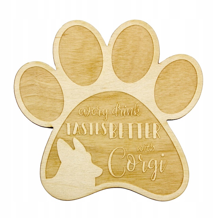 Set 4 suporturi pahar Corgi, Art Dog, Lemn, 9.5 x 10 cm, Bej