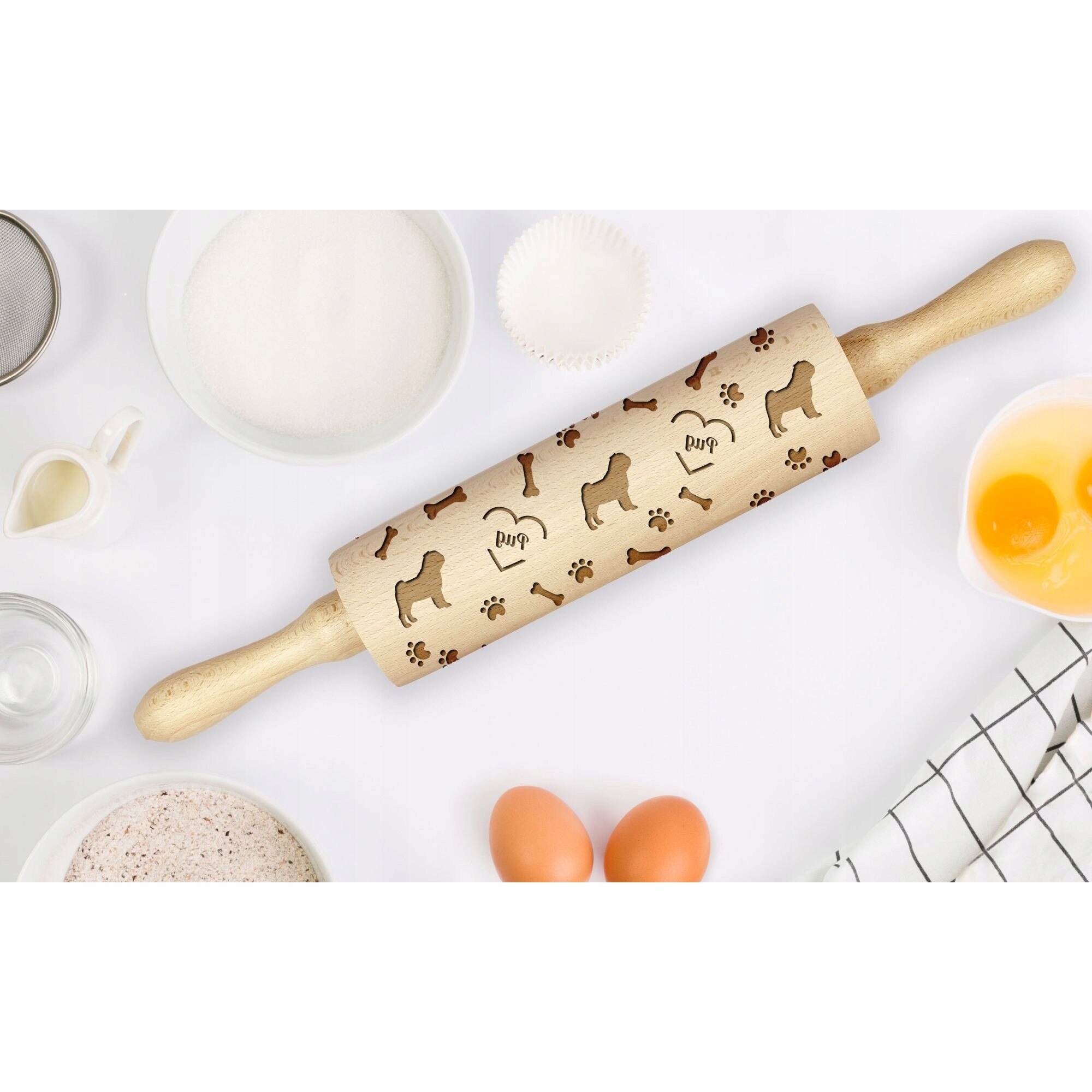 Гравиран туистър, Art-Dog, дърво, модел на мопс, 20x40x5,7 см, бежов ...