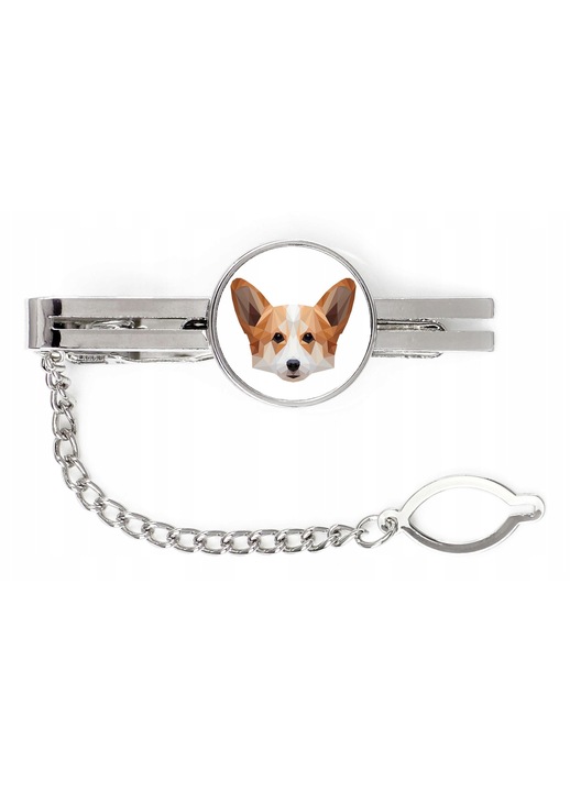 Welsh corgi nyakkendőtű, fém, ezüst