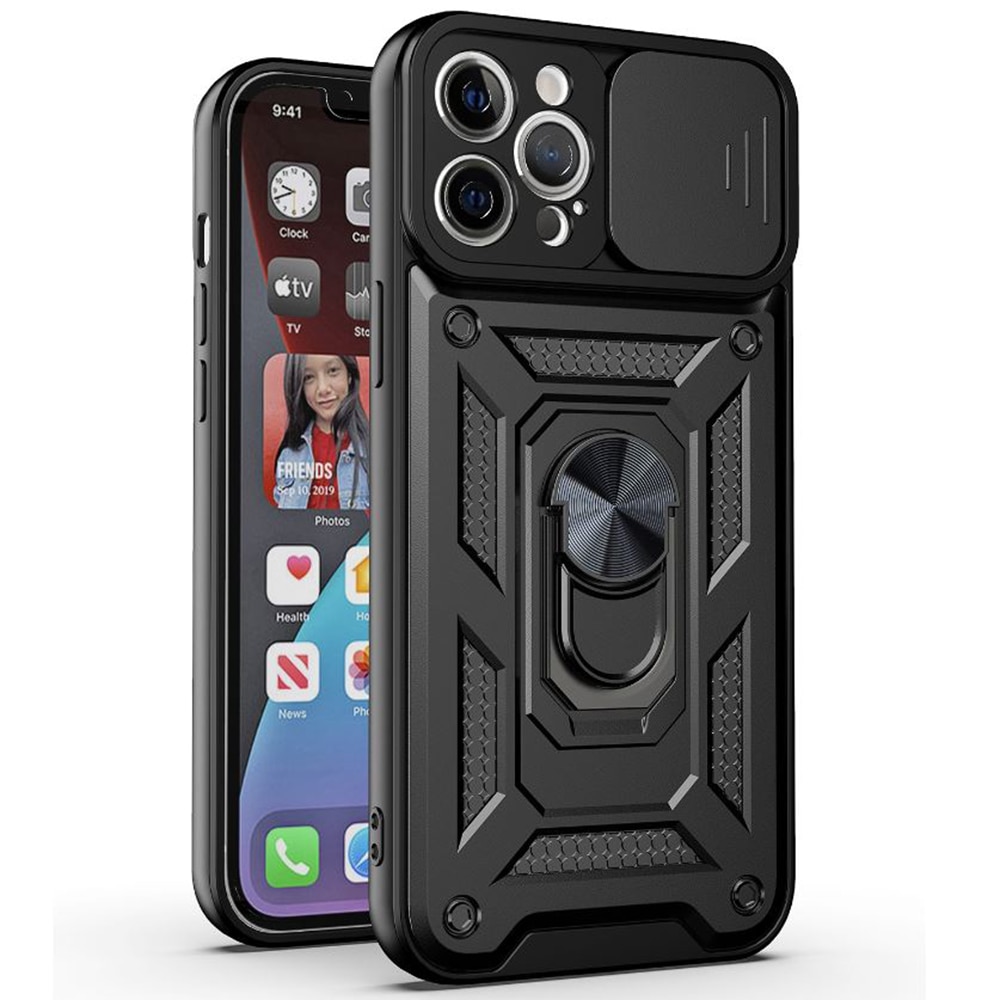 Husa pentru iPhone 12 Pro Max Premium Hybrid Armor Kickstand, Slider Camera, Antisoc, Protectie Superioara, Negru