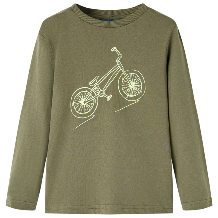 Tricou pentru copii cu maneci lungi vidaXL, imprimeu bicicleta, kaki, Verde