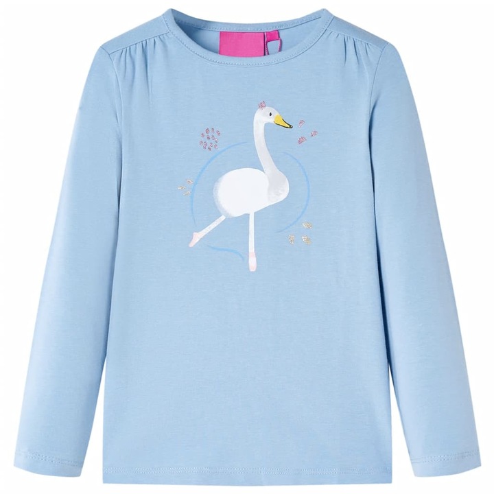 vidaXL детска тениска с дълъг ръкав, щампа на лебед, светло синьо, Син