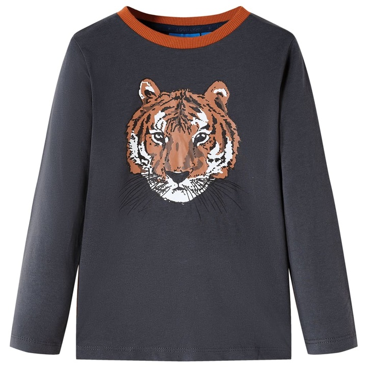 Tricou pentru copii cu maneci lungi vidaXL, imprimeu tigru, antracit, Gri antracit