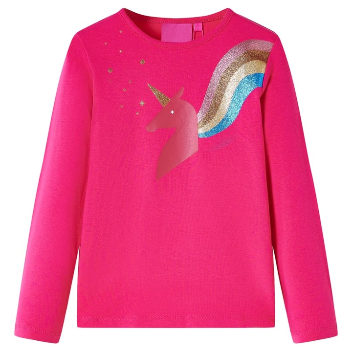 Tricou pentru copii cu maneci lungi vidaXL, design unicorn, roz aprins, Rose