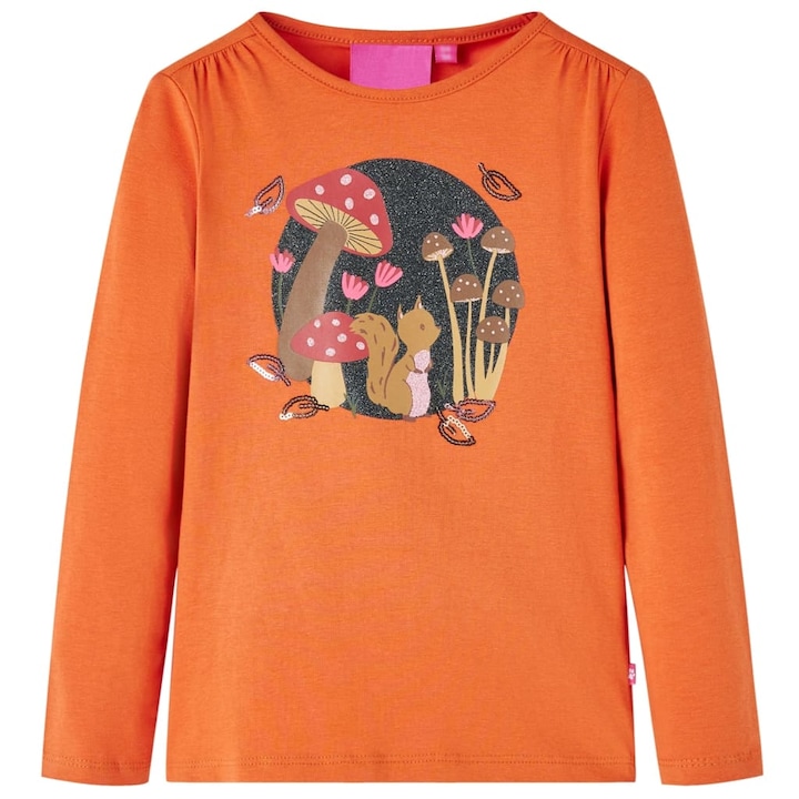 vidaXL Детска тениска с дълъг ръкав и щампа на катерица, изгорено оранжево, Оранжев