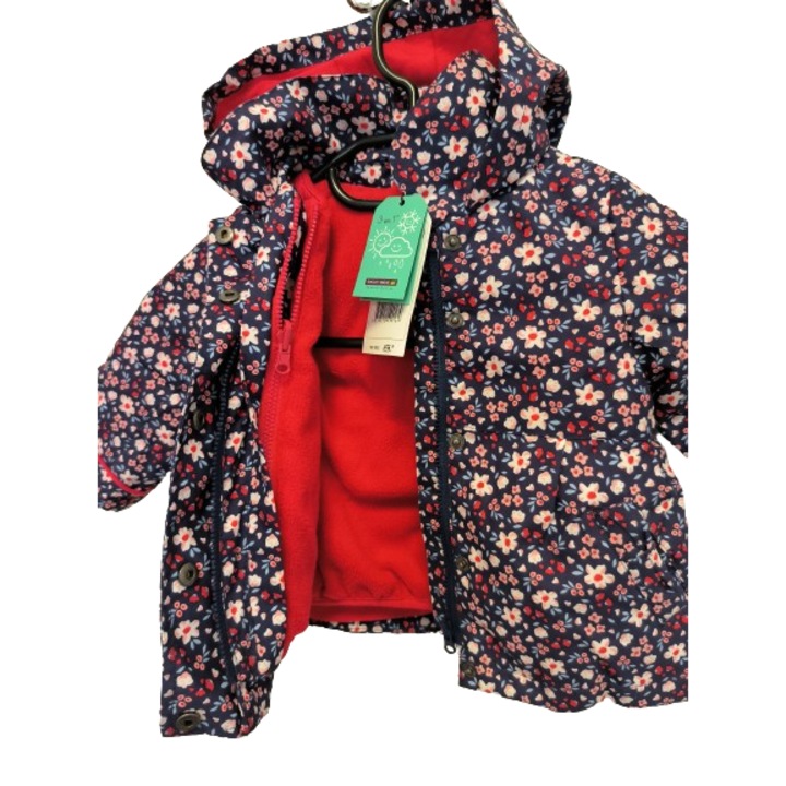 Geaca fetite 3 in 1 varsta 6 luni cu motive florale Parte interioara detasabila Sectiune pentru nume si prenume, 68 CM