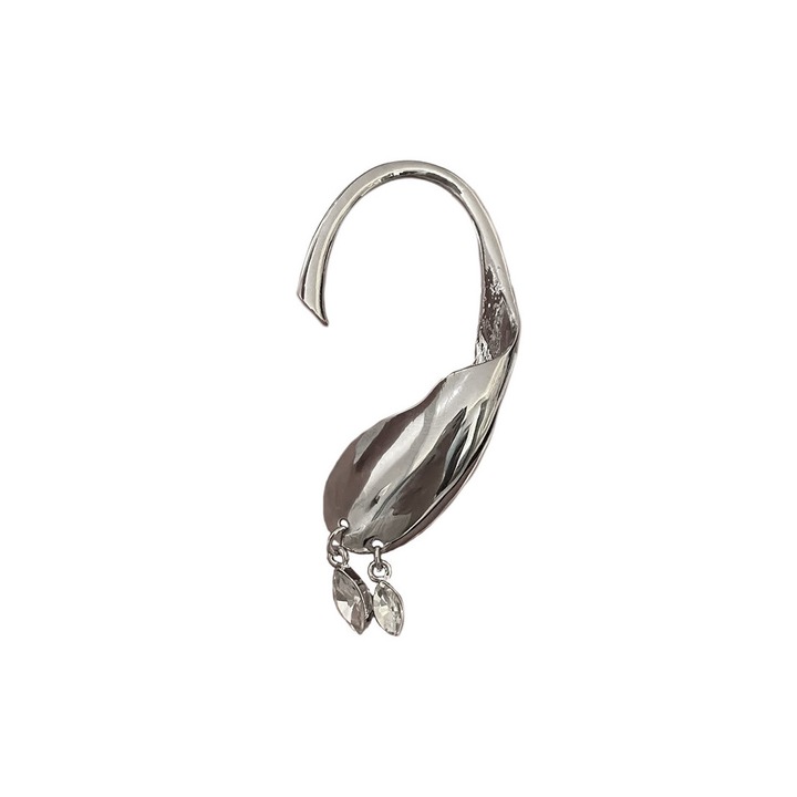 Cercel ear cuff wrap, care inveleste lobul urechii, cu 2 cristale Argintiu Urechea stanga