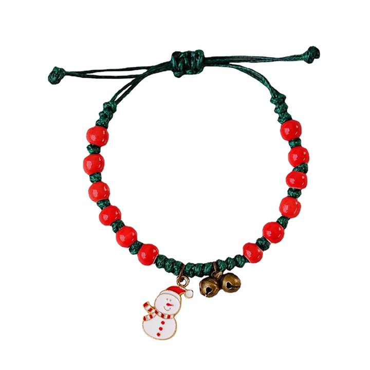 Bratara reglabila, tematica de Craciun, model accesorizat cu om de zapada, tematica happy winter, unisex, alb, EFAYN