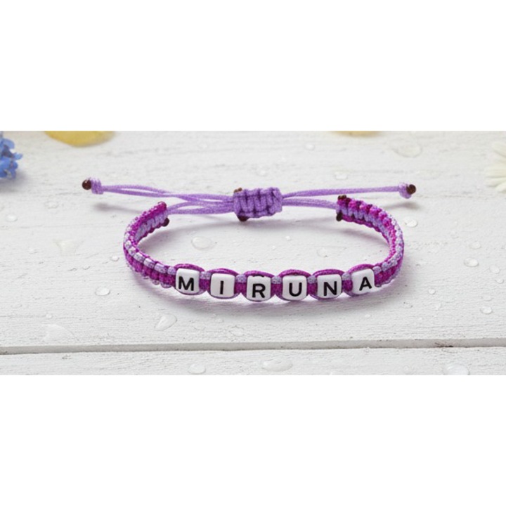 Bratara lucrata manual, Numele Miruna, Mov, 7 mm