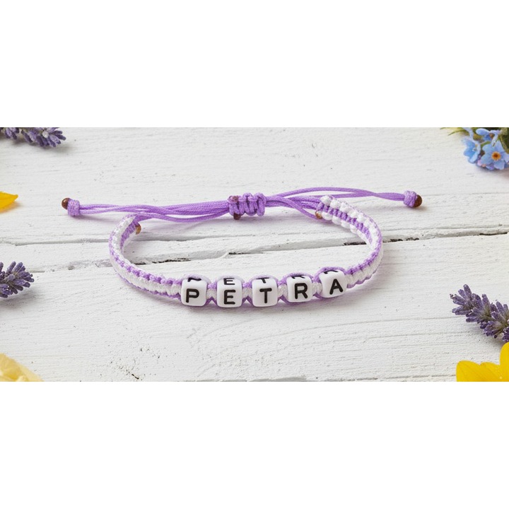 Bratara lucrata manual, Numele Petra, Mov, 7 mm