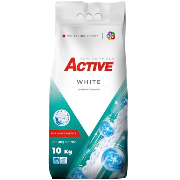 Active mosópor, Fehér ruhák, 135 mosás, 10 kg