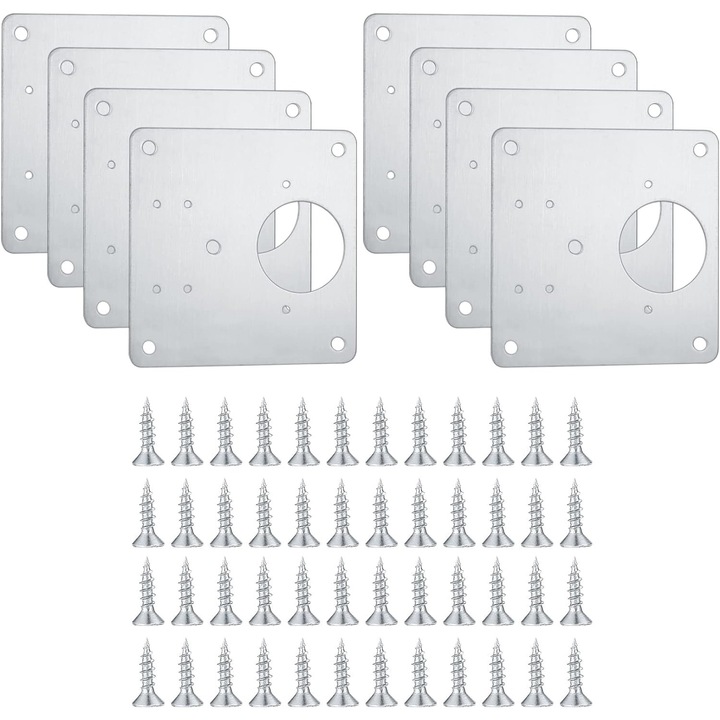 Set 8 accesorii pentru balama, JENUOS®, Cu suruburi, 90 x 90 mm, Inox, Argintiu