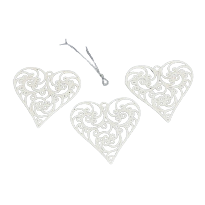 Inima alba ajurata cu sclipici Corolla Exp-Imp. Kft 3buc/pachet