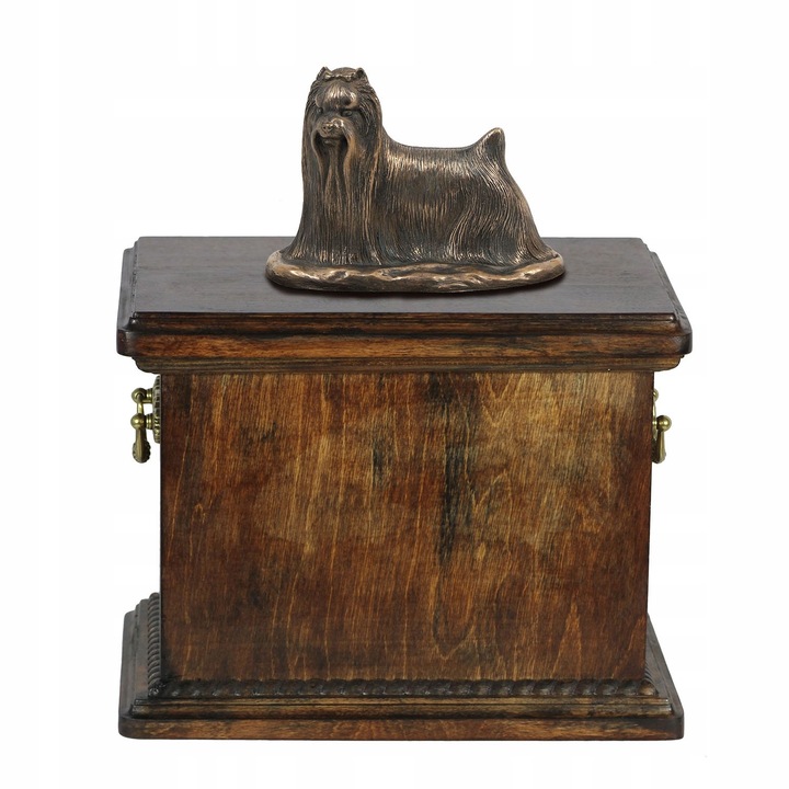 Urna pentru cenusa animale de companie, Art-Dog, Lemn/Bronz, Model Yorkshire Terrier, Maro/Bronz