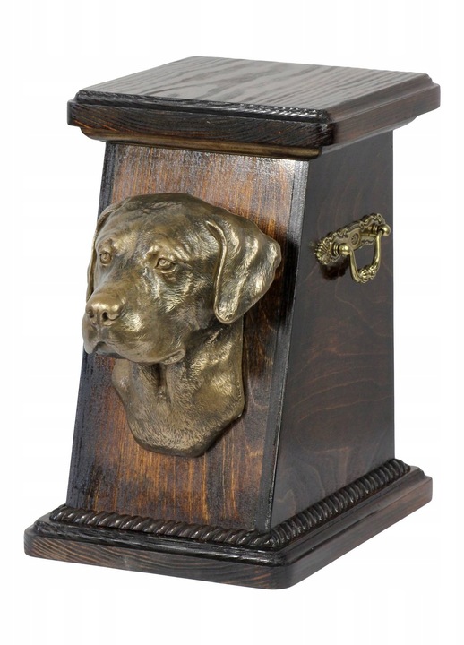 Urna pentru cenusa animale de companie, Art-Dog, Lemn/Bronz, Model Labrador Retriever, Maro/Bronz