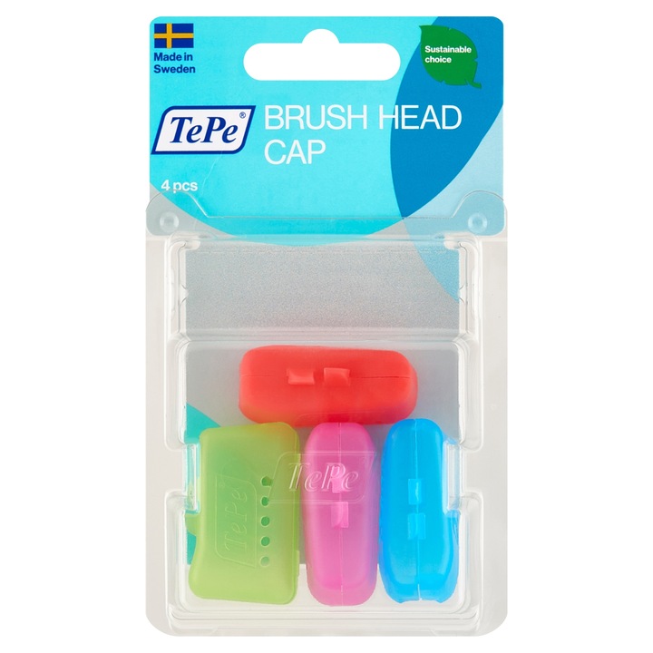 Set 4 capace pentru periuta de dinti, TePe, Plastic, Multicolor