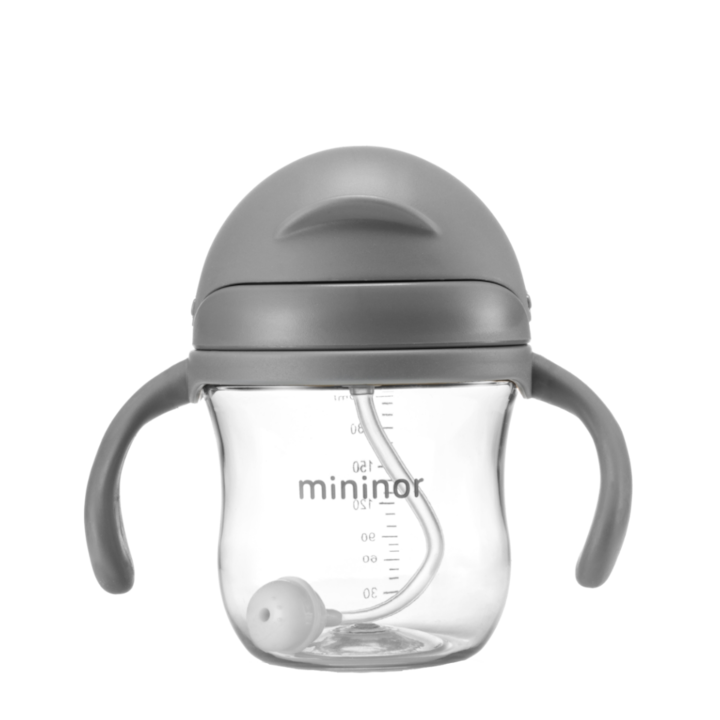 Cana cu pai pentru bebelusi Mininor grey, 220 ml, gri
