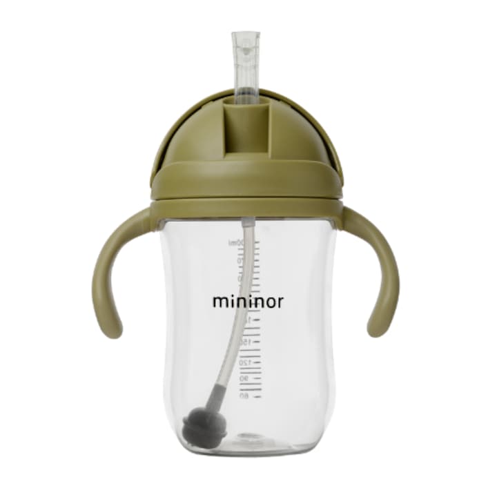 Cana cu pai pentru bebelusi Mininor moss green, 330ml, verde inchis