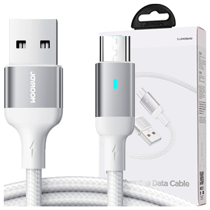 Кабел за данни на телефона, Joyroom, USB - Micro USB, Бързо зареждане, 2.4A, 2m, Бял