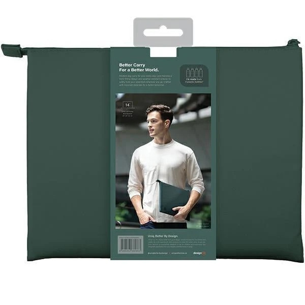 Husa Uniq Lyon Waterproof RPET compatibila cu laptop de 14 inch, Verde