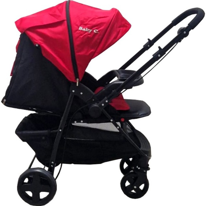 Újszülött babakocsi 2 az 1-ben BABY CARE™ PRO SK10, Megfordítható fogantyú, 3 fokozatban állítható háttámla, Lábfék, Összecsukható, Piros