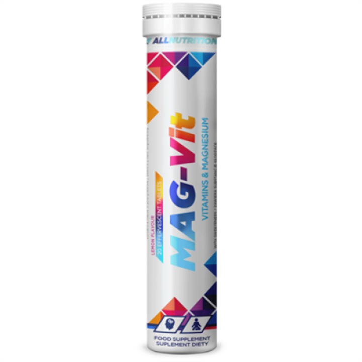 Magneziu si vitamine, ALLNUTRITION Mag-Vit, 20 comprimate efervescente, aroma de lamaie, vitamina B, vitamina D, vitamina K, magnesiu, functionarea tuturor muschilor din organism