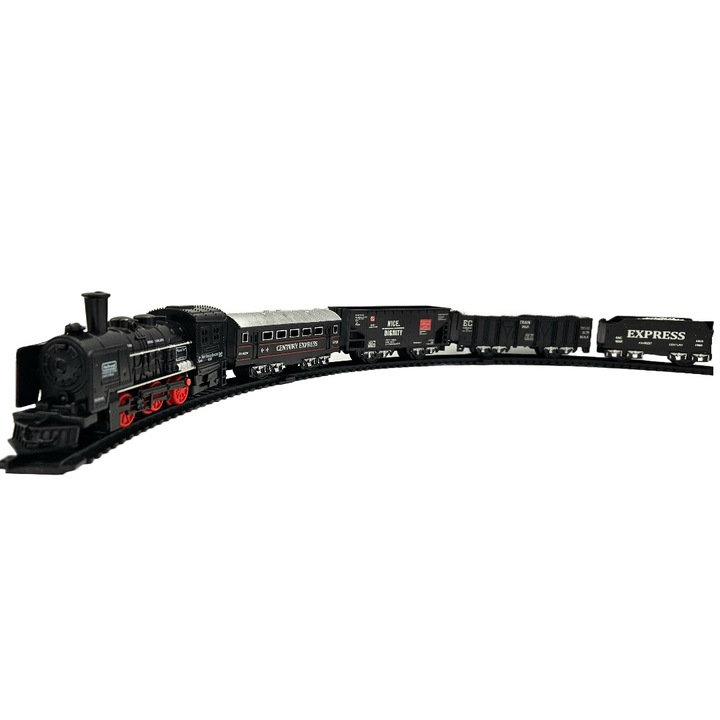 Комплект електрически влак със светлини, локомотив и 4 вагона, 19 части, многоцветен