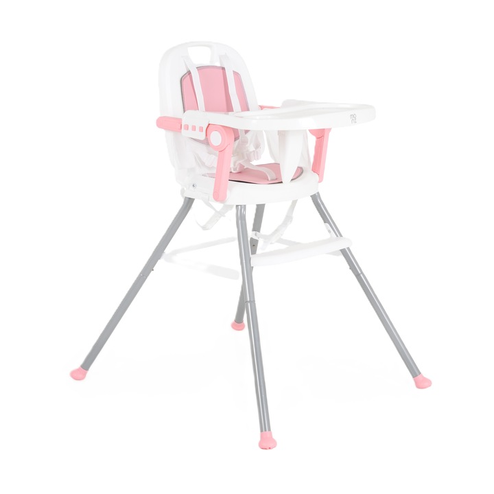 Scaun de masa 3 in 1 Moni Amaretti, cu husa lavabila, pliabil, centuri in 5 puncte si tavita detasabila, Roz