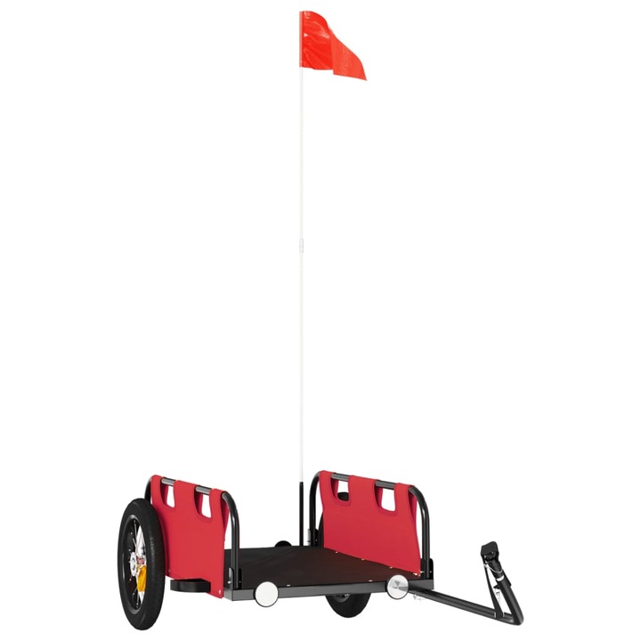 Remorca biciclete, VidaXL, Fier, Impermeabila, Cu steag, 122 x 53 x 33 cm, Negru/Rosu