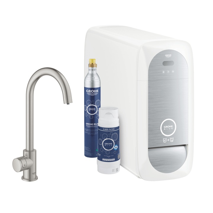 Смесител Grohe Blue Home, Стоящ, Кухненски, Със система за филтрация, Хром