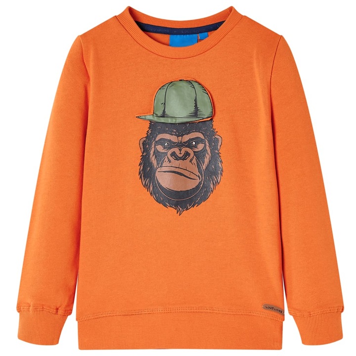 Bluzon pentru copii vidaXL, imprimeu gorila, portocaliu inchis, Portocaliu