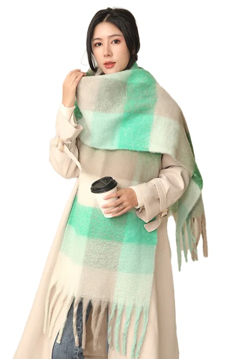Fular dama, model gros si calduros, moale la atingere, tematica fashion winter, marime universala, verde deschis, EFAYN