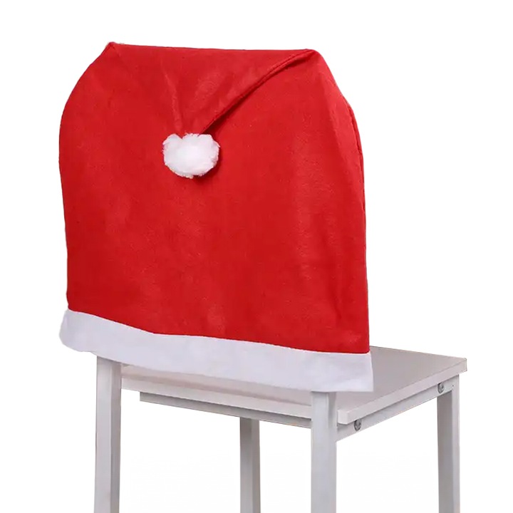 Husa pentru scaune, model de Craciun tip caciulita, tematica Santa’s home, rosie, EFAYN