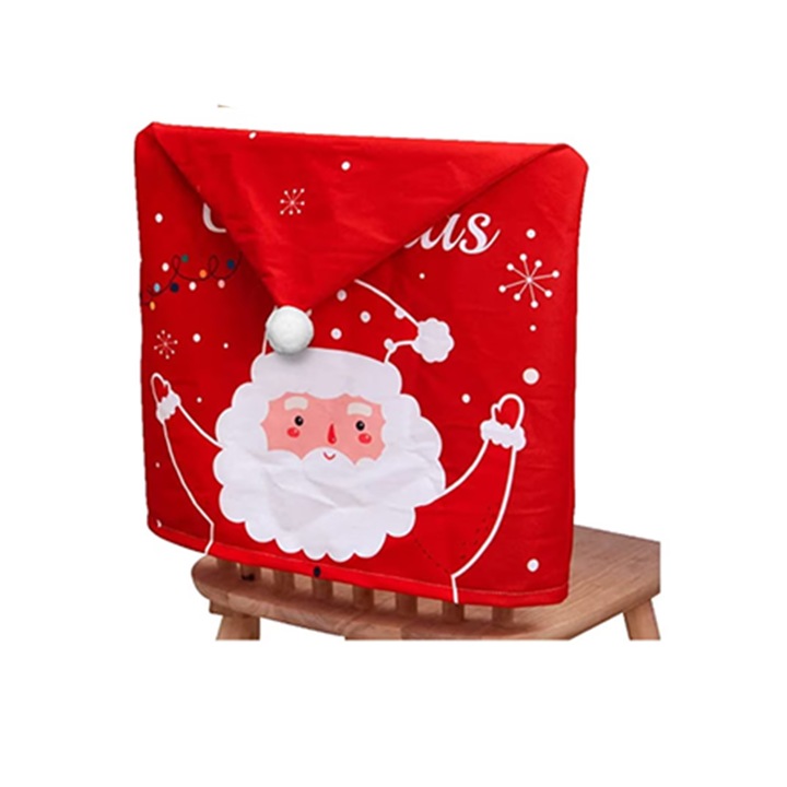 Husa pentru scaune, model de Craciun, tematica Santa’s home party, rosu cu alb, EFAYN