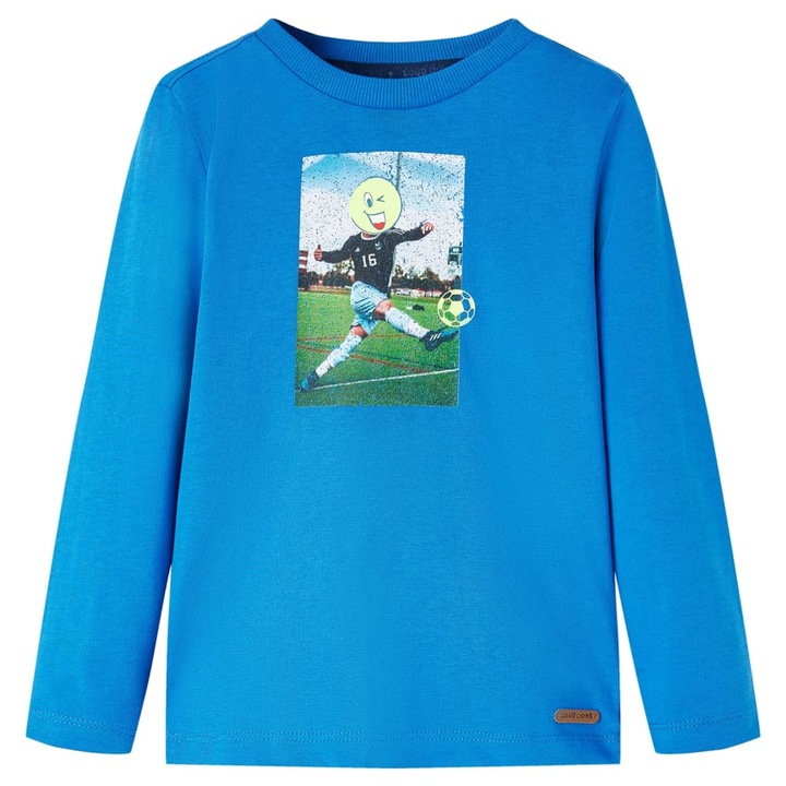 Tricou de copii cu maneci lungi vidaXL, imprimeu fotbalist, albastru cobalt, Albastru