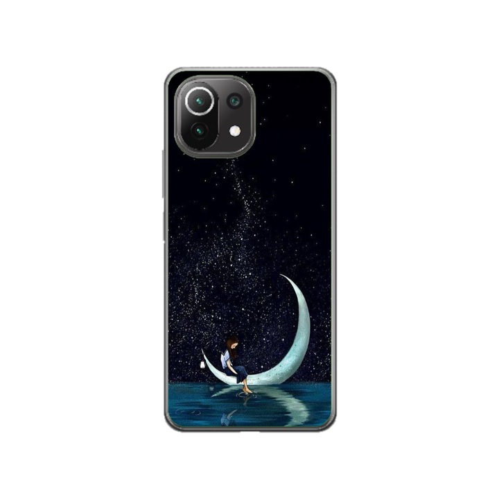 Персонализиран калъф за плуване и силиконово фолио за Xiaomi Redmi Mi 11 Lite, модел Moon Fishing, многоцветен, S1D1M0270