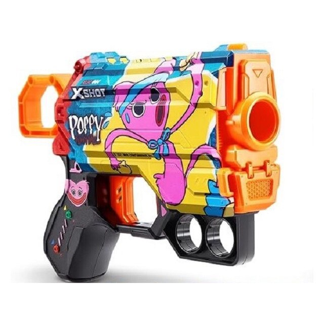 X-Shot Skins Menace Poppy Playtime – 2 Lanzadores De Dardos Con Espuma: Jumpscare + Toony, 16 Dardos Cada Uno, Por ZURU